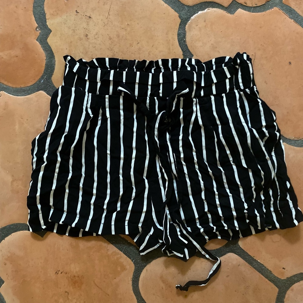 Black and white striped shorts